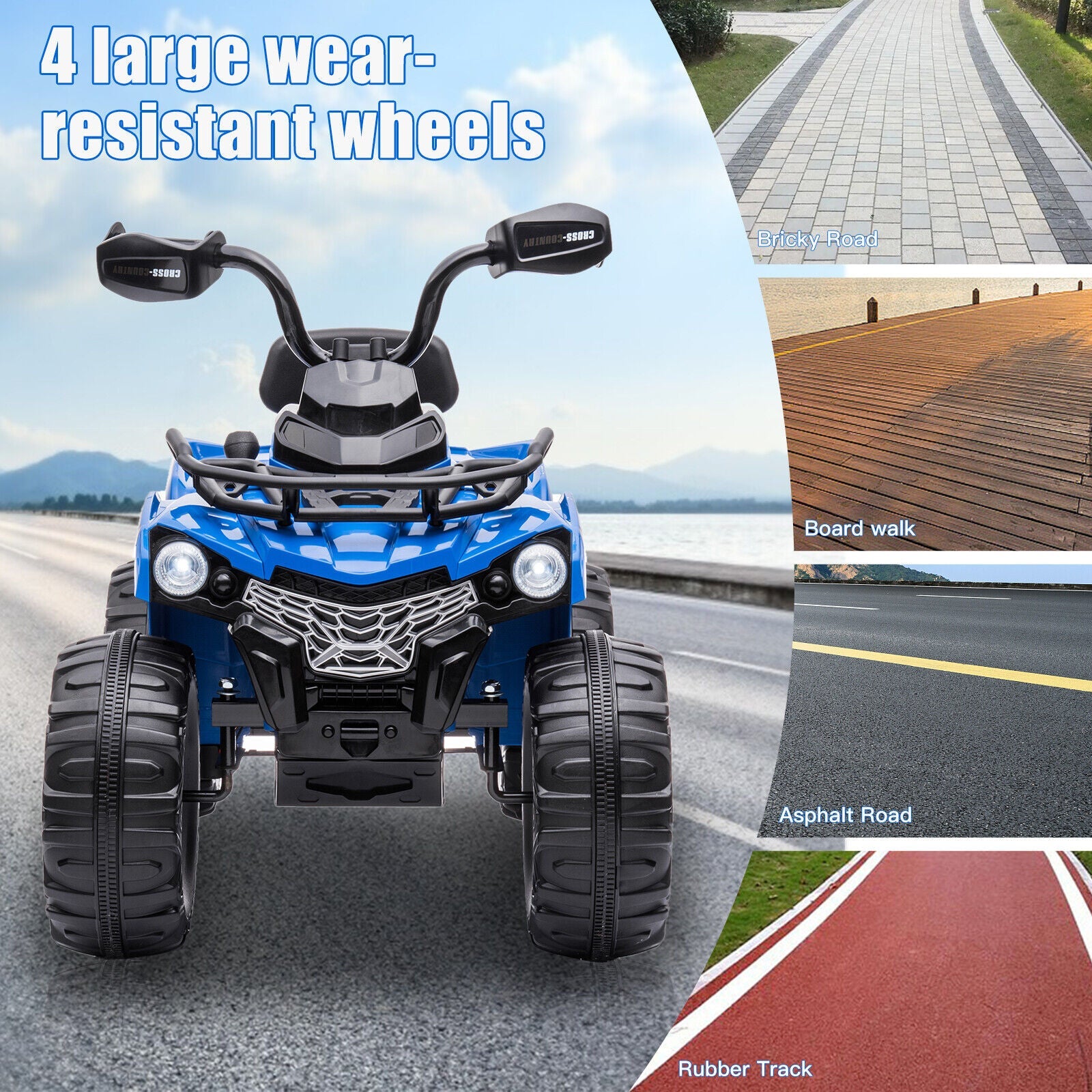 Electric 4-Wheeler ATV Quad Ride On Car for Kids with LED Lights and MP3 Player - 2 Speeds