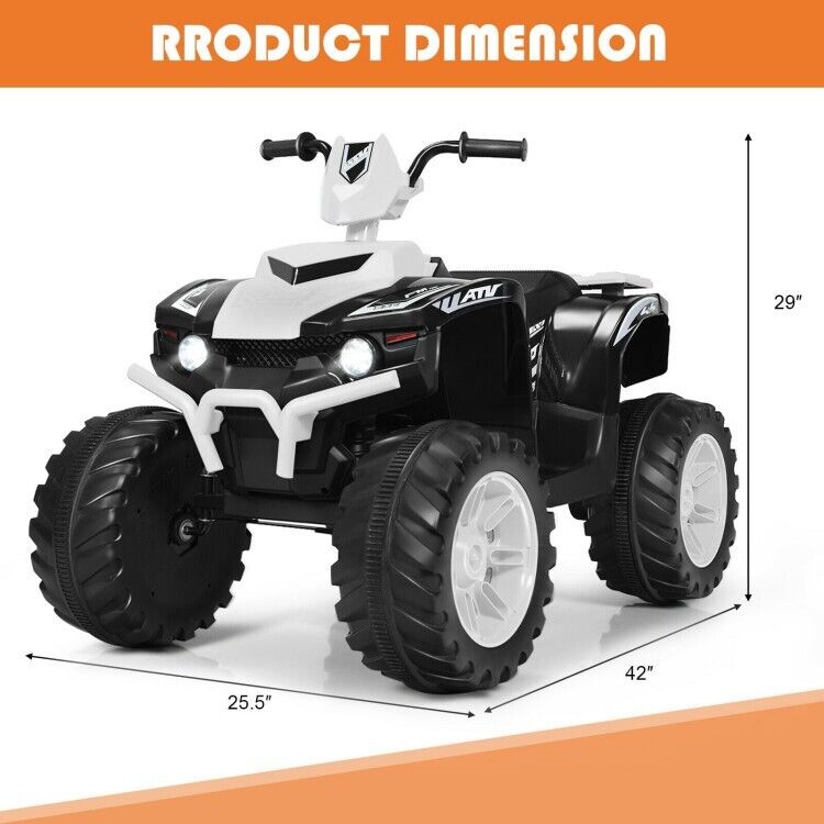 Electric 4-Wheeler ATV Quad Ride On Car for Kids with LED Lights and Music - White