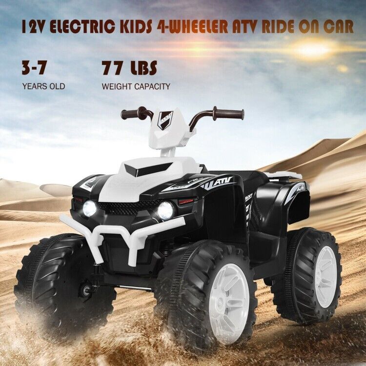 Electric 4-Wheeler ATV Quad Ride On Car for Kids with LED Lights and Music - White