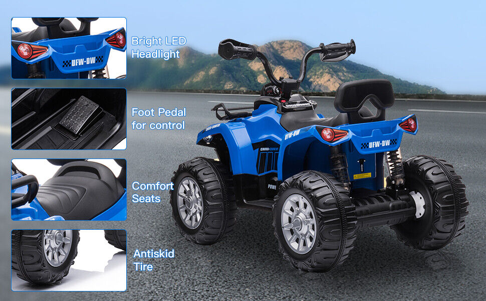 Electric 12V ATV Quad for Kids with LED Lights, Music, and USB