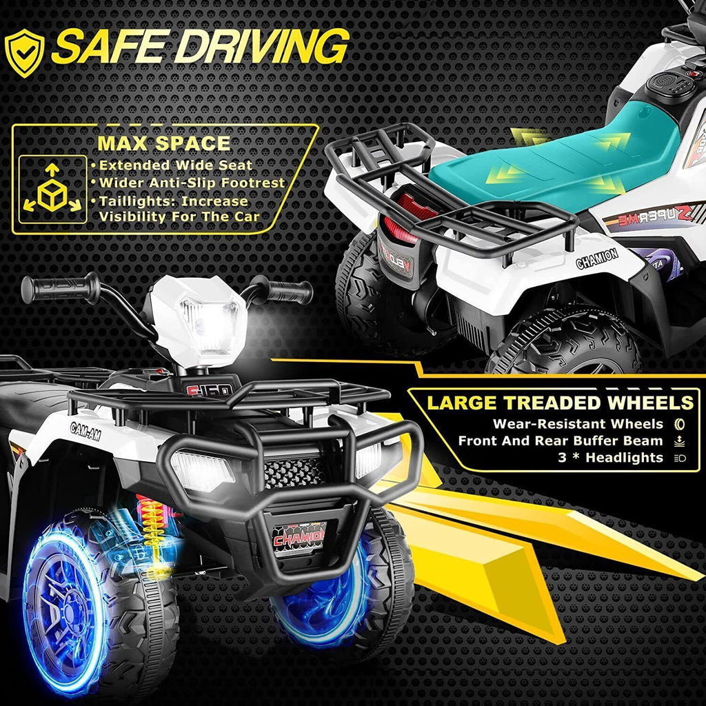 Electric 4-Wheeler Quad Car for Kids with MP3 & USB - 12V Battery Powered