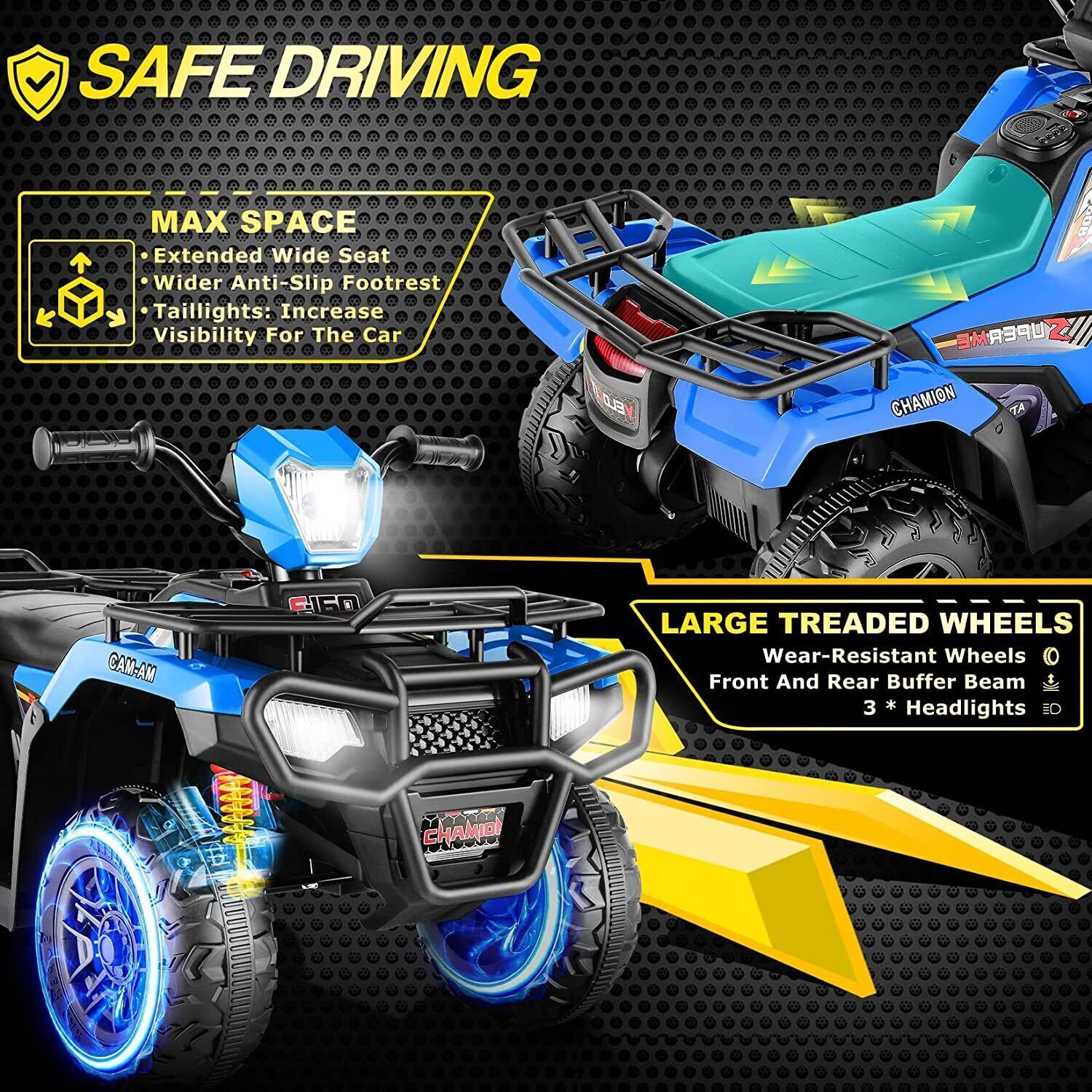 Electric 4-Wheeler Quad Car for Kids with MP3 & USB - 12V Battery Powered