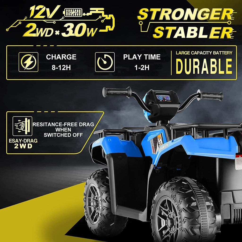 Electric 4-Wheeler Quad Car for Kids with MP3 & USB - 12V Battery Powered