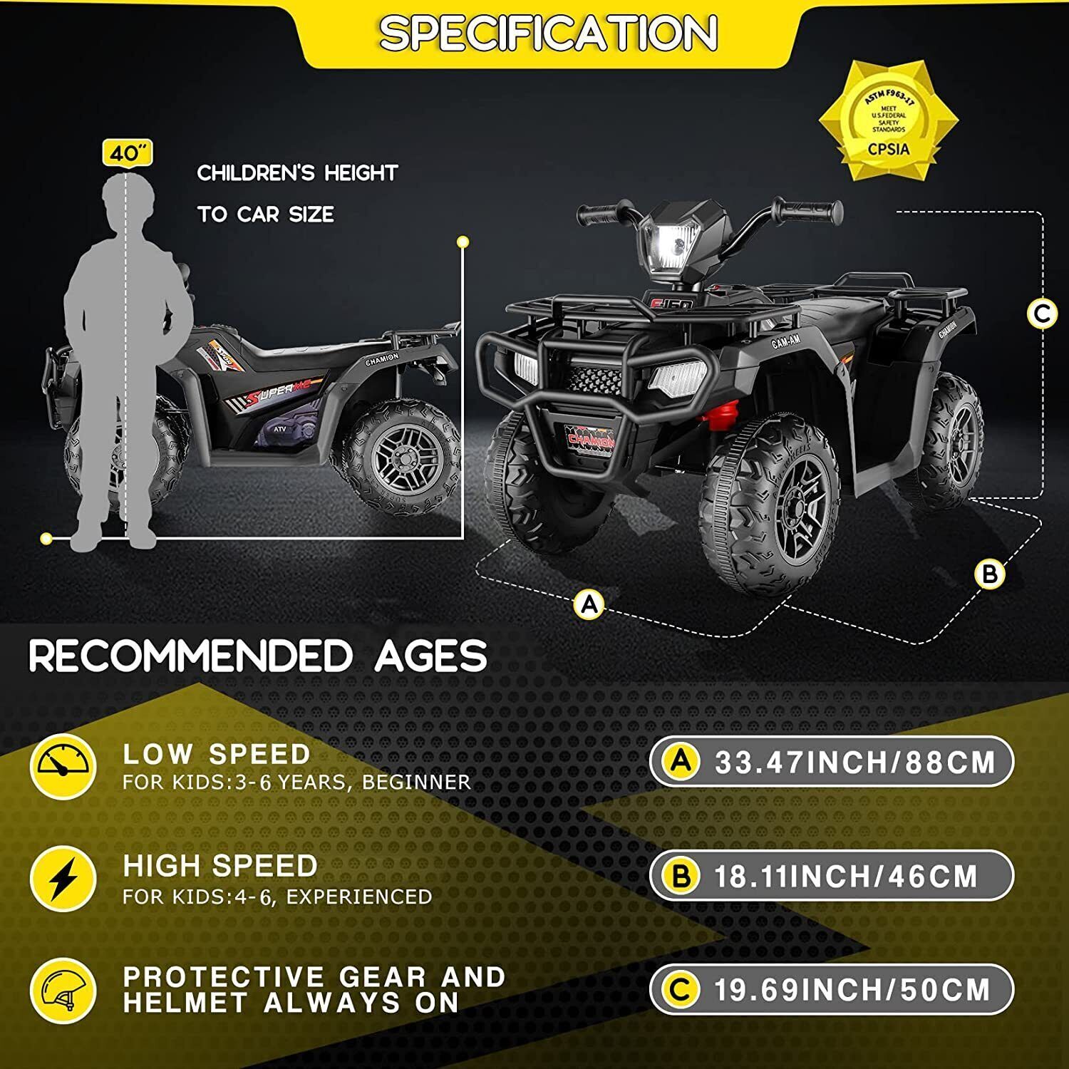 Electric 4-Wheeler ATV Quad for Kids with LED Lights, USB and AUX Port