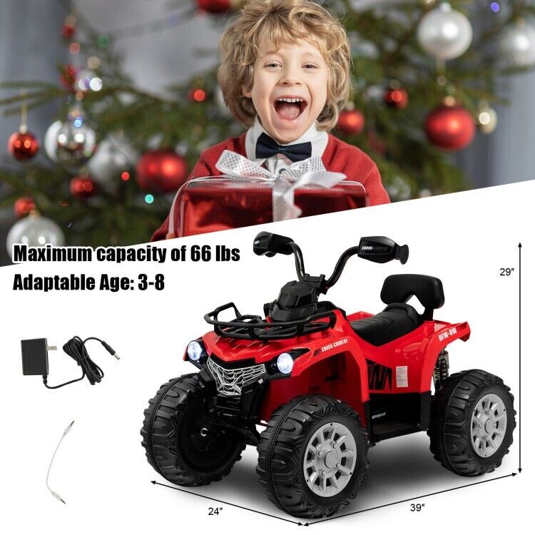 Electric 4-Wheeler Quad Car for Kids with MP3 and Headlights - Red