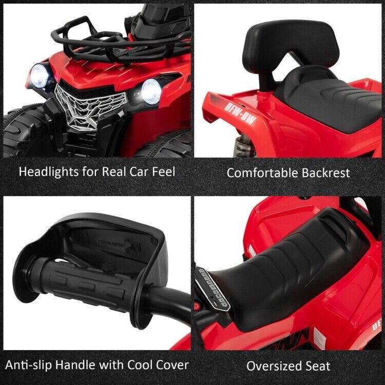 Electric 4-Wheeler Quad Car for Kids with MP3 and Headlights - Red