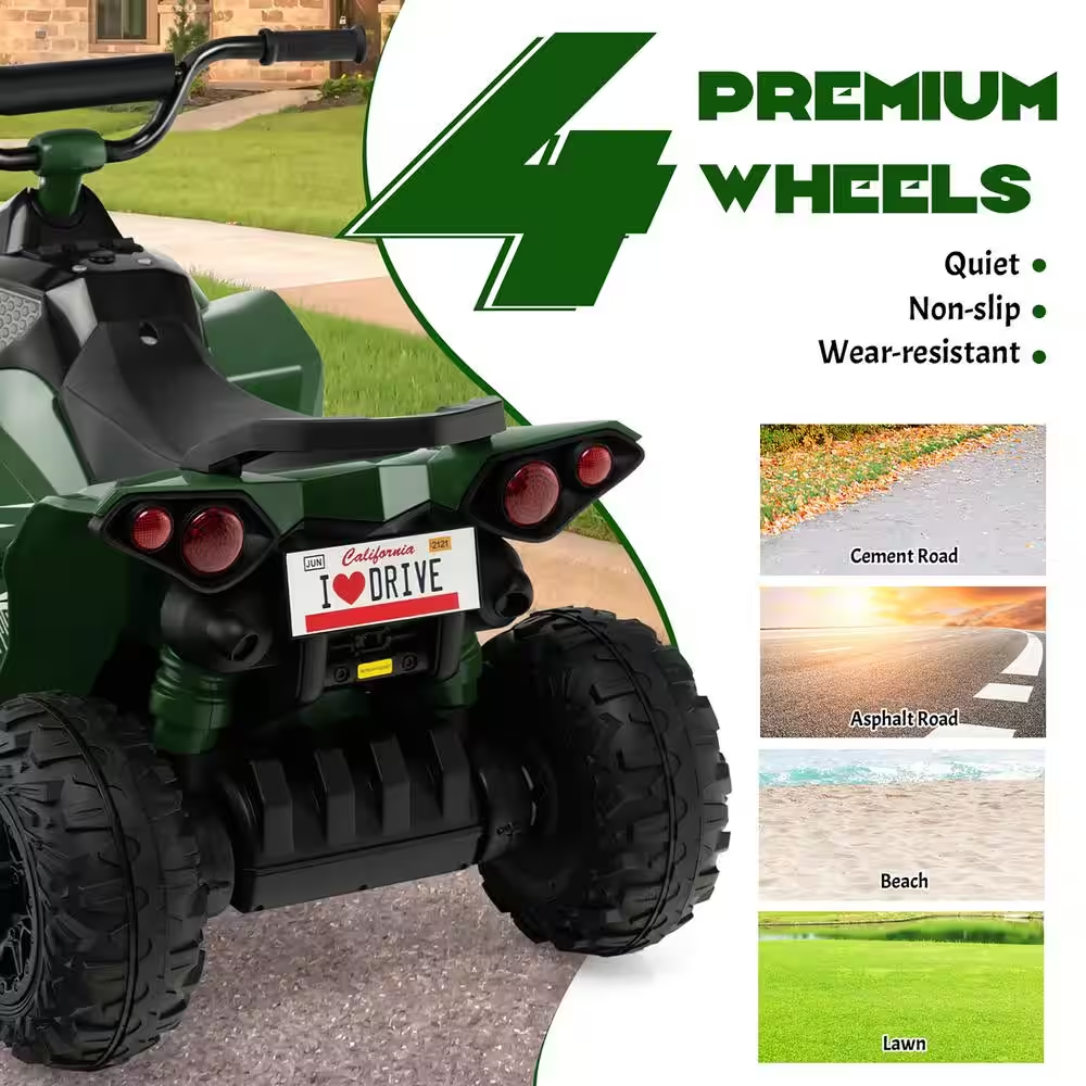 Electric 4 Wheeler Quad Car for Kids with MP3 Player and Lights - 12V Battery Powered ATV Ride-On