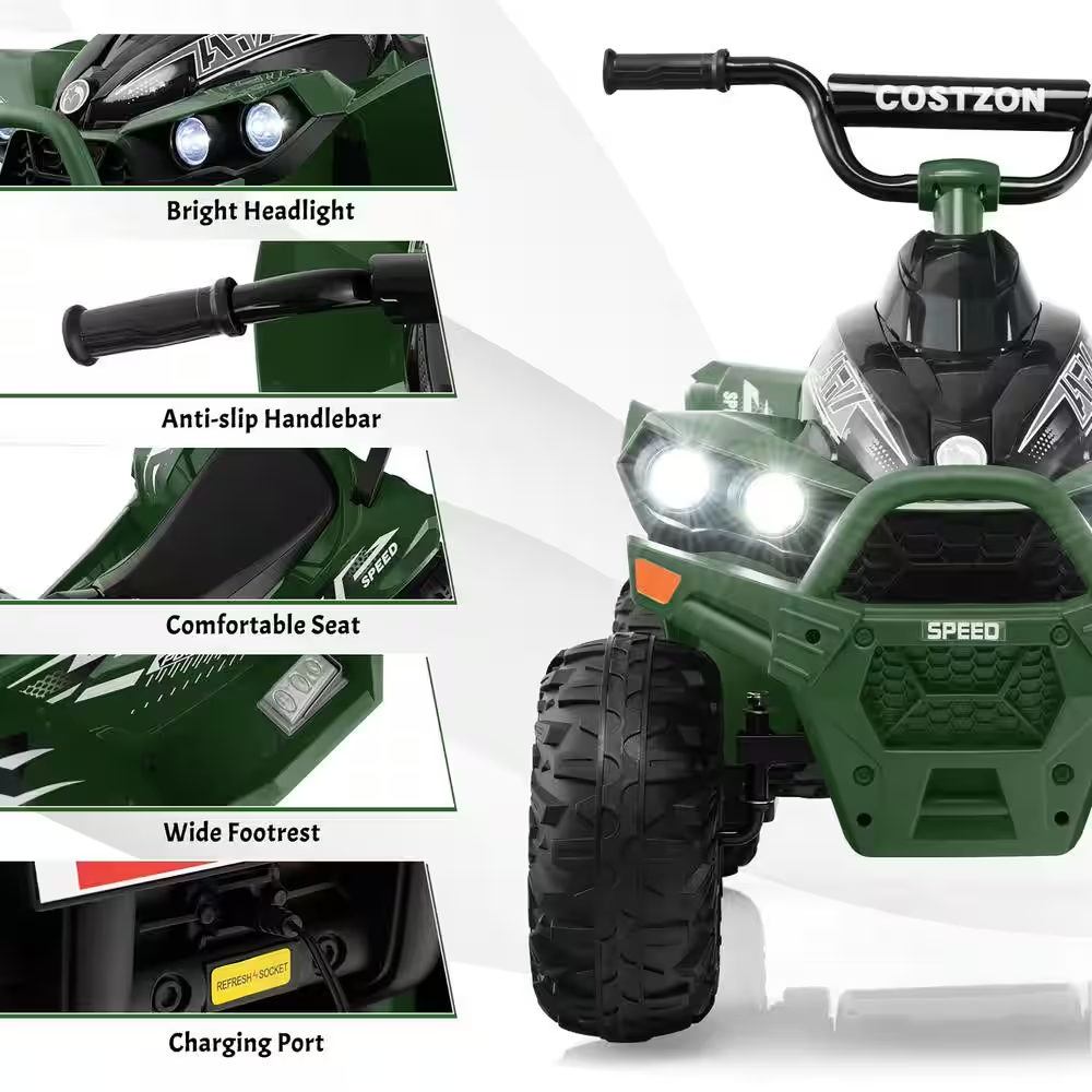 Electric 4 Wheeler Quad Car for Kids with MP3 Player and Lights - 12V Battery Powered ATV Ride-On