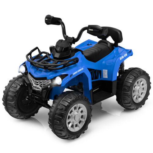 Electric 4-Wheeler Quad for Kids with 2 Speeds, Mp3 Player, and Headlights - Blue