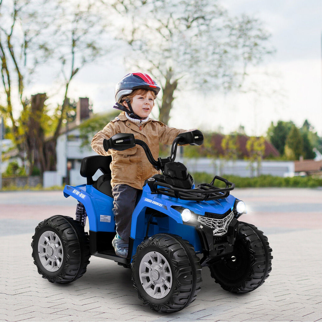 Electric 4-Wheeler Quad for Kids with 2 Speeds, Mp3 Player, and Headlights - Blue