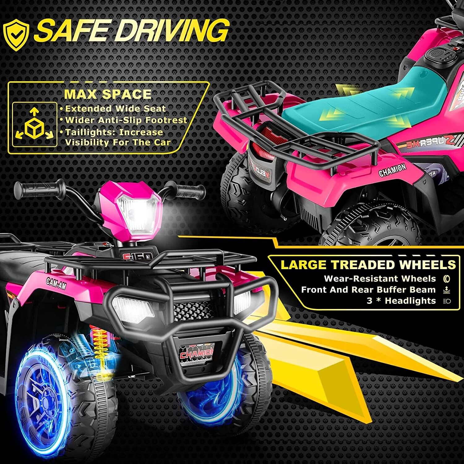 Electric 4-Wheeler Quad for Kids with MP3 and Headlights - 2 Speeds, Pink