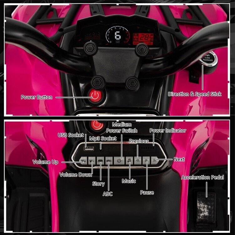 Electric 4-Wheeler Ride On ATV Quad for Kids with MP3 and Headlight in Pink
