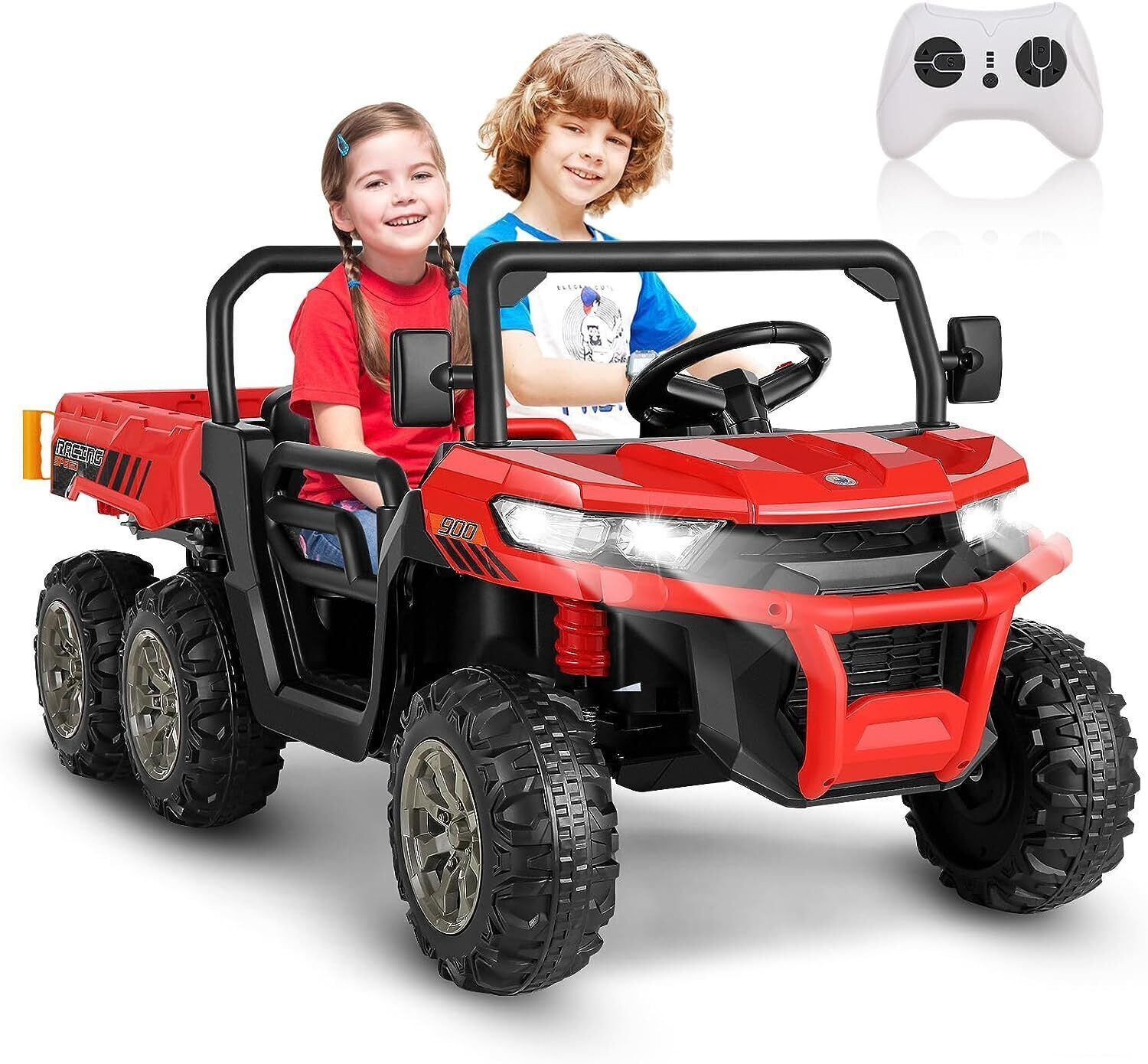 Electric 4WD Toy Tractor with Dump Trailer for 2 Kids - 24V Battery Powered Ride-On Car