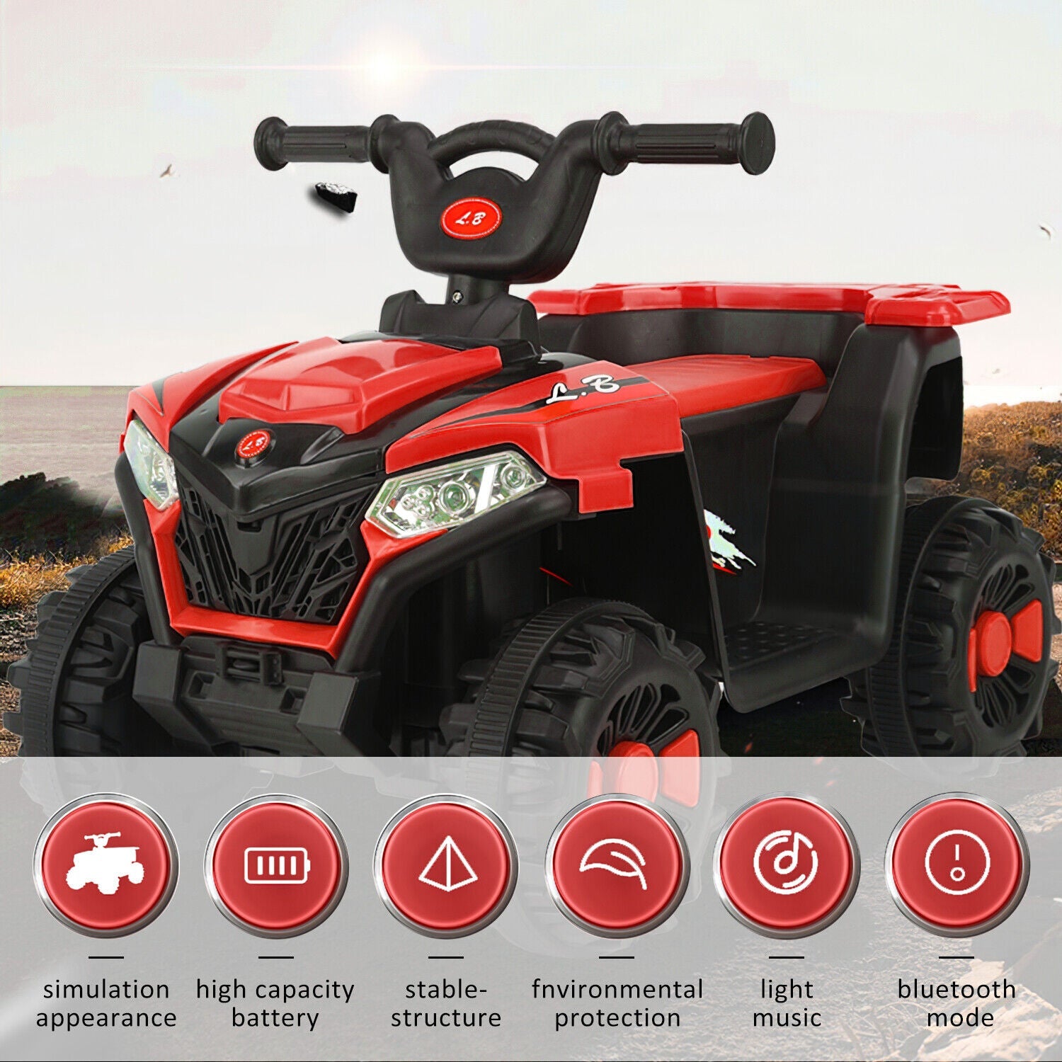 Electric 6V ATV 4-Wheeled Beach Ride-On Car for Kids - Battery Powered Toy for Christmas Gift