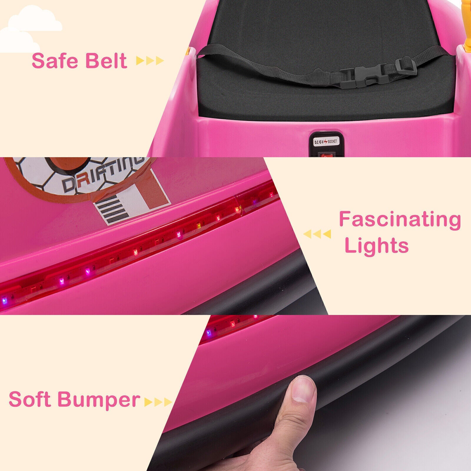 Electric Bumper Car for Kids with Lights, Music, and Parental Control - Pink/Blue
