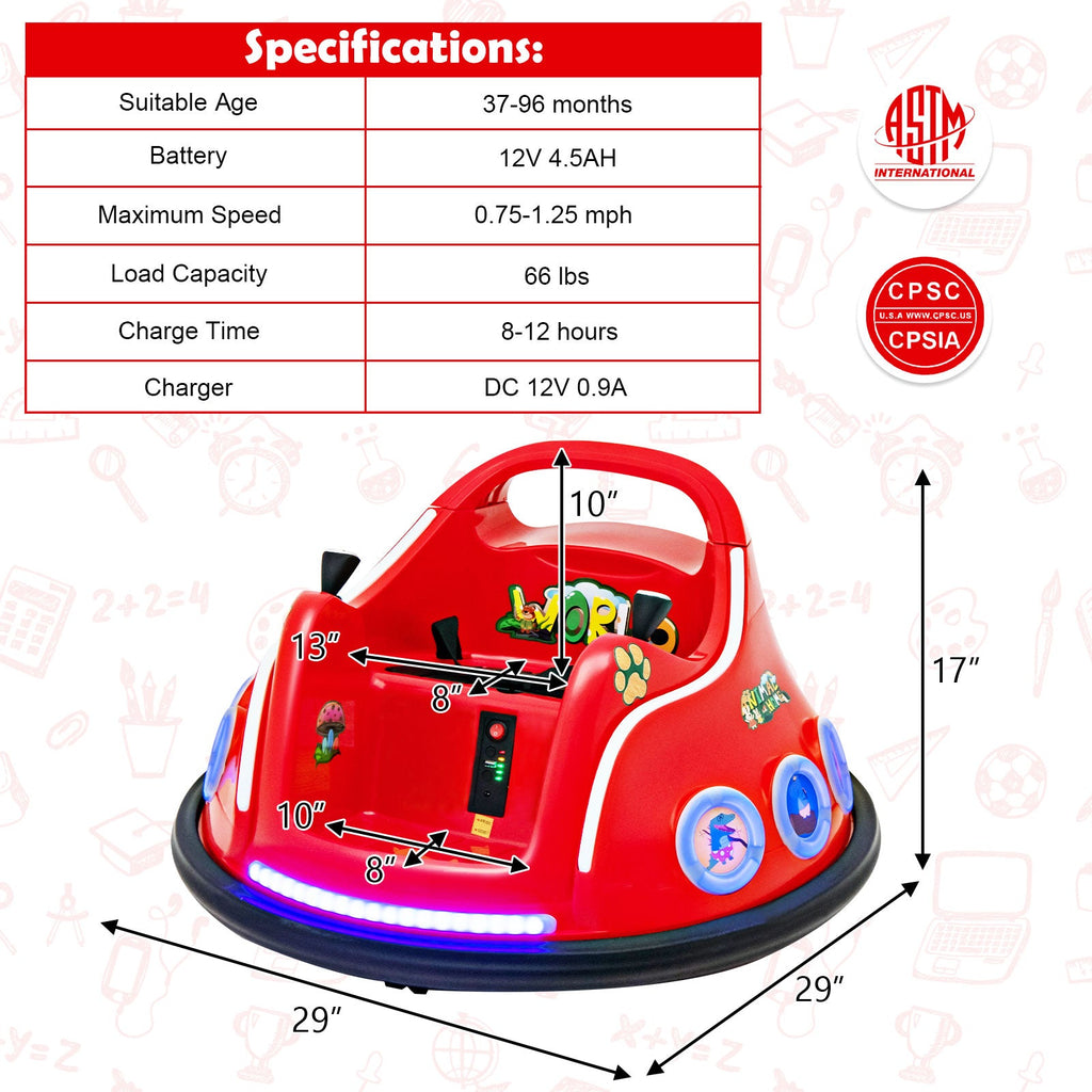 Electric Bumper Car for Kids with Remote Control, LED Lights, and Music
