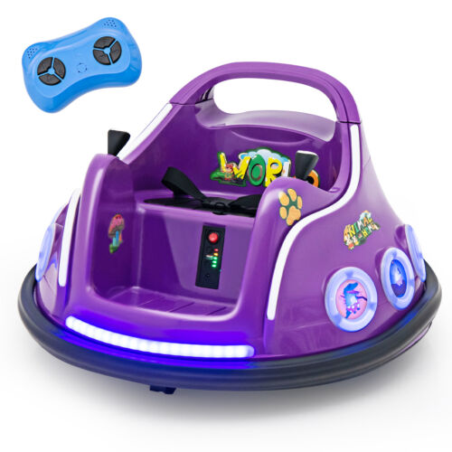Electric Bumper Car for Kids with Remote Control, LED Lights, and Music - Purple