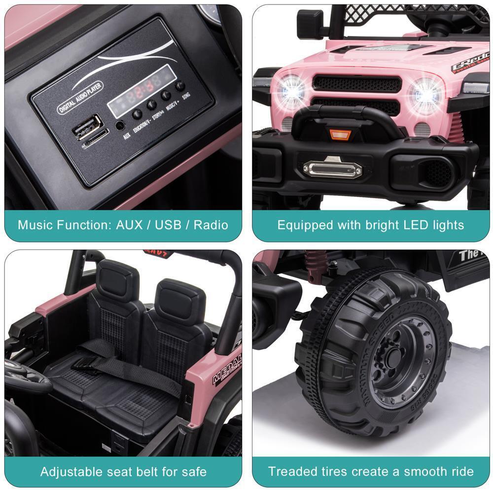 Electric Car with Adjustable Seat Belt and Rechargeable 12V Battery in Pink, with 3 Speed Options