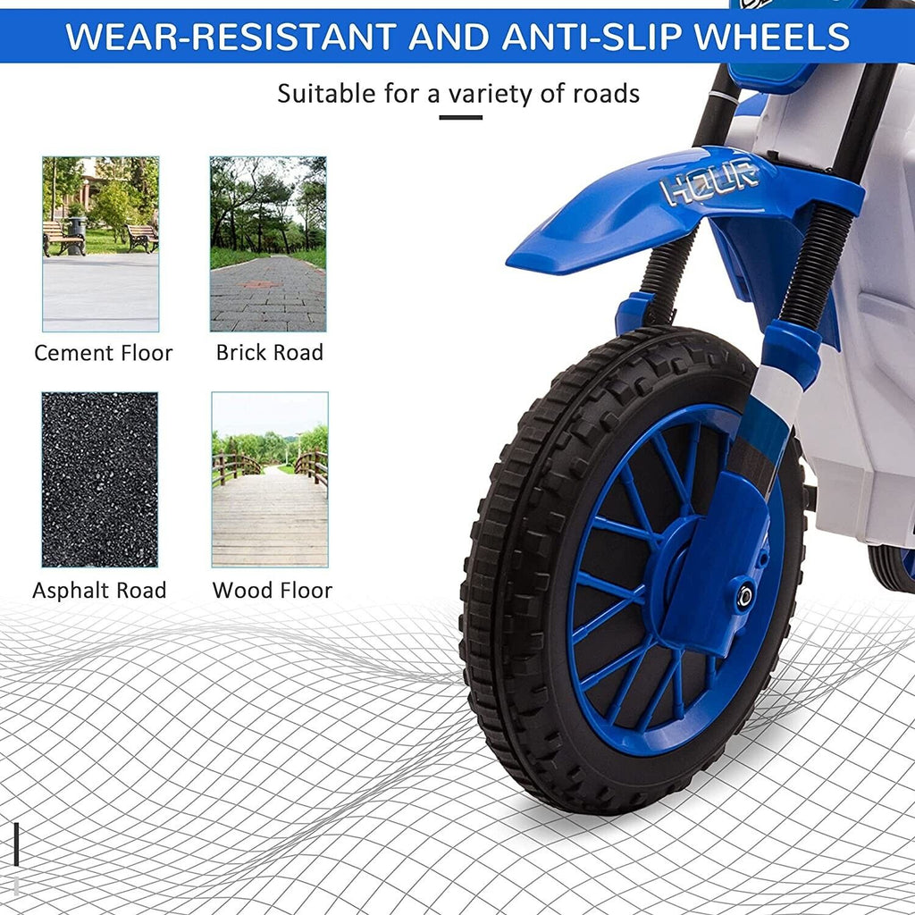 Electric Dirt Bike for Kids with Training Wheels and Rechargeable Battery - Blue