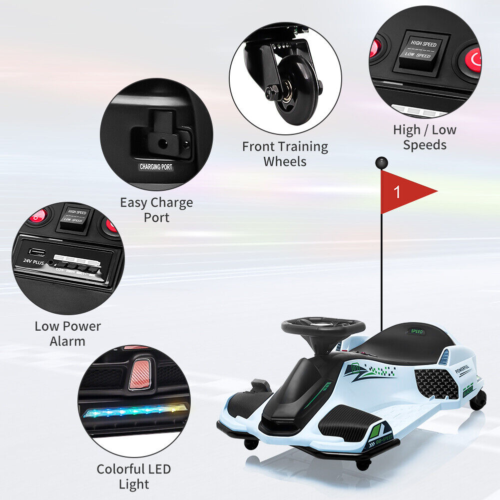 Electric Drifting Go-Kart for Kids with Brushless Motor and Music - 24V Ride On Drift Car