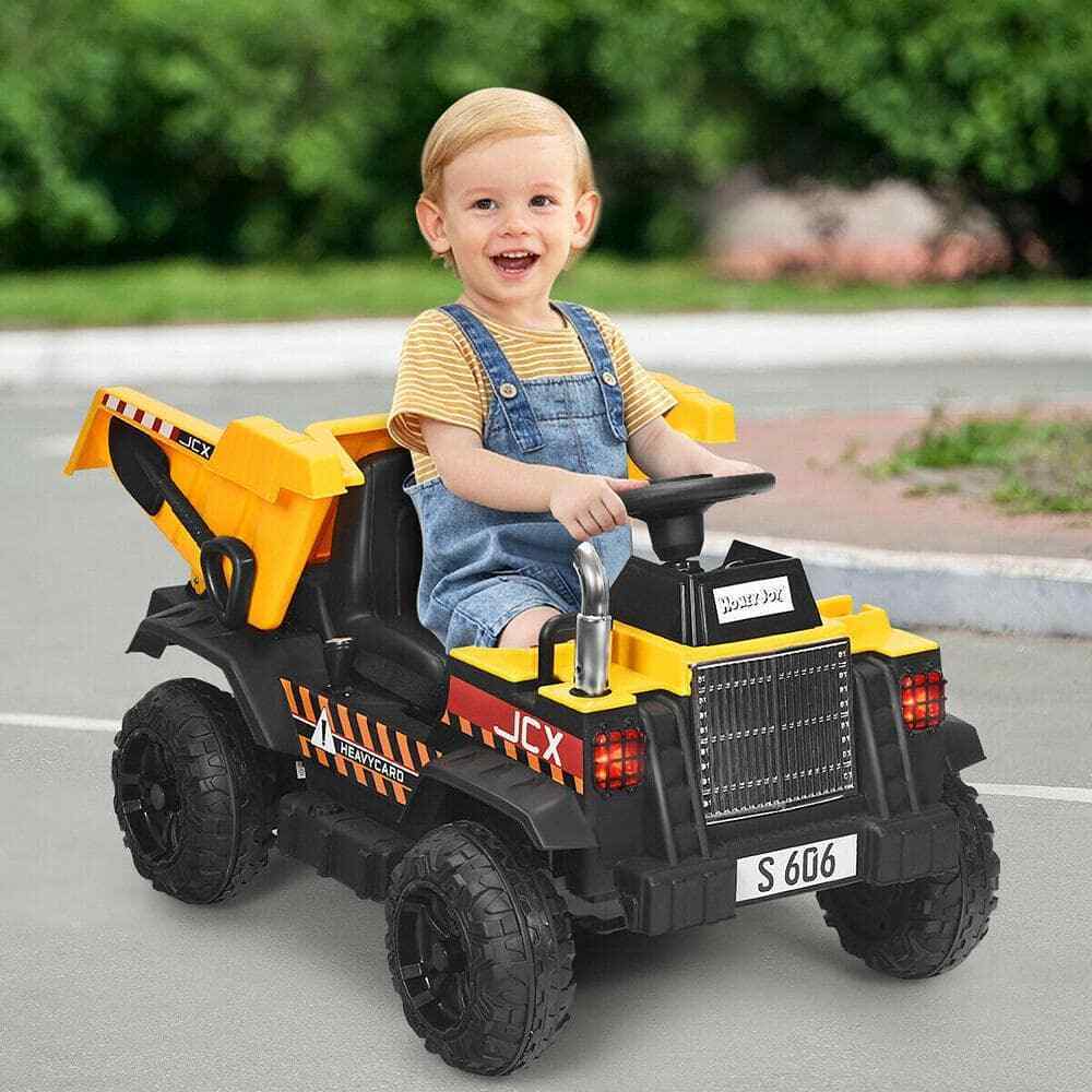 Electric Dump Truck RC Construction Vehicle for Kids - 12V Battery Powered Tractor with Functional Bucket