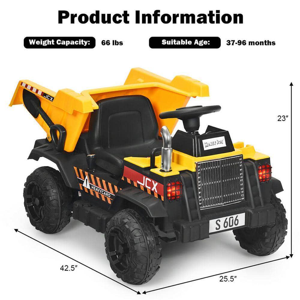 Electric Dump Truck RC Construction Vehicle for Kids - 12V Battery Powered Tractor with Functional Bucket