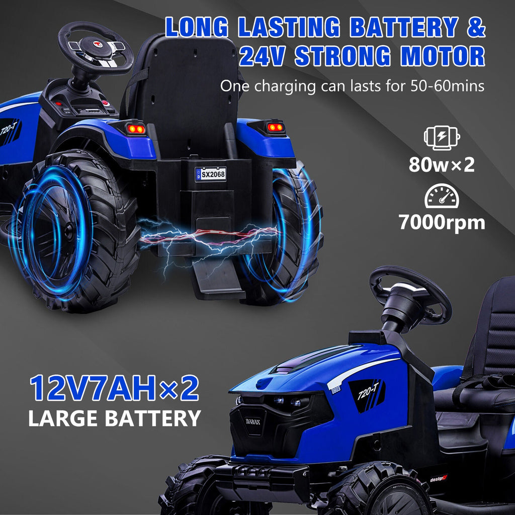 Electric Excavator & Bulldozer Toy Car with Trailer and Music for Kids (24V)