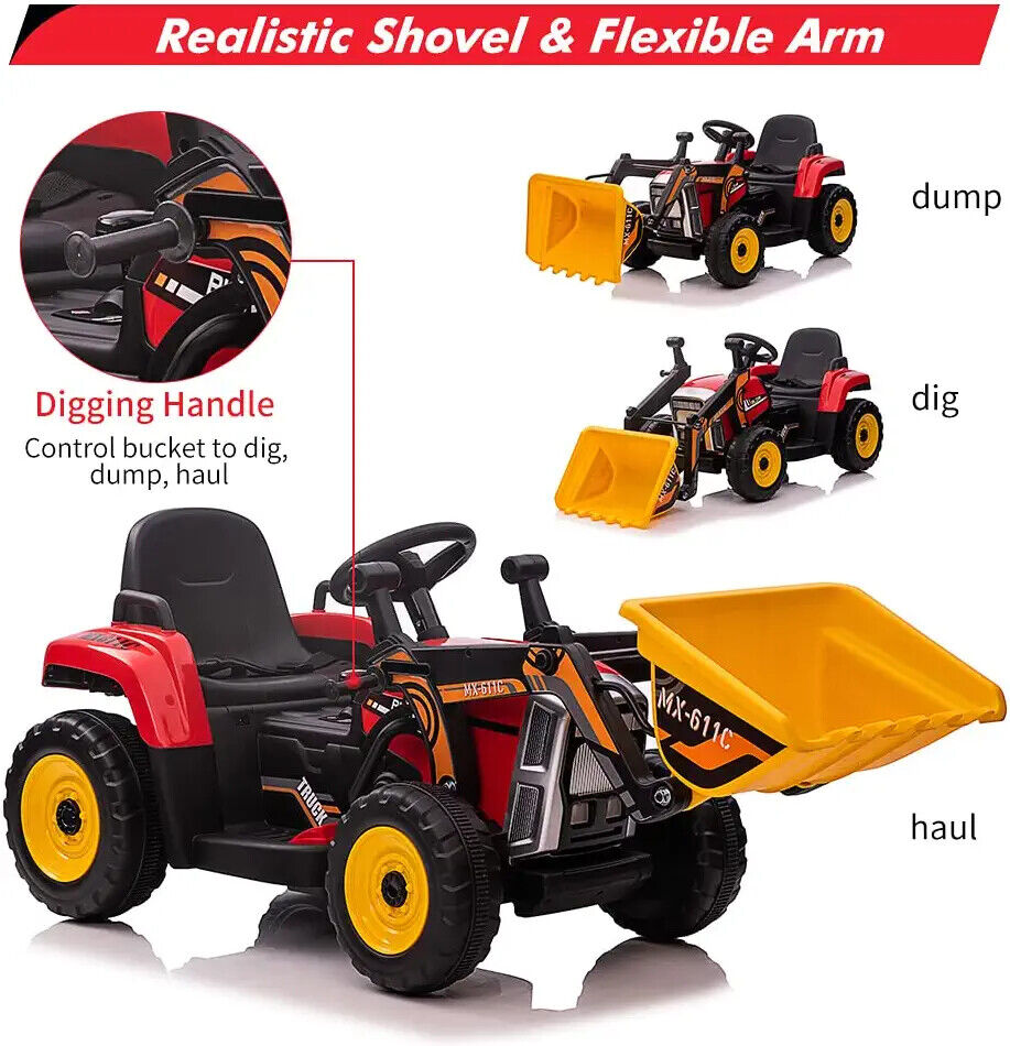 12V Battery-Powered Kids Excavator Ride-On Toy with Music and Headlights - Perfect Xmas Gift!