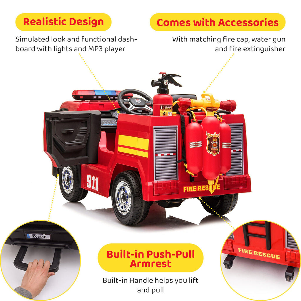 Electric Fire Truck Ride-On Toy for Kids with Remote Control, LED Lights, and MP3 Player - 12V