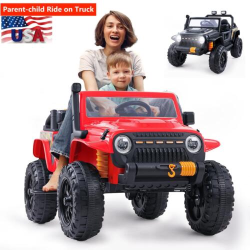 Electric Jeep Ride-On Car for Kids with Remote Control, 3 Speeds, LED Lights, and FM/USB Connectivity