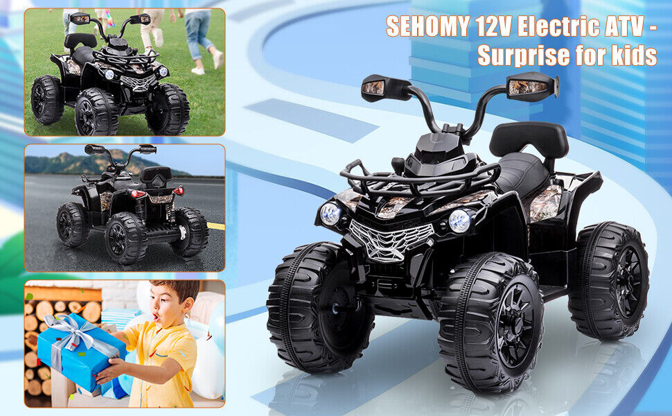 12V Kids Electric Quad 4-Wheeler ATV Toy with LED Lights and 2 Speed Options