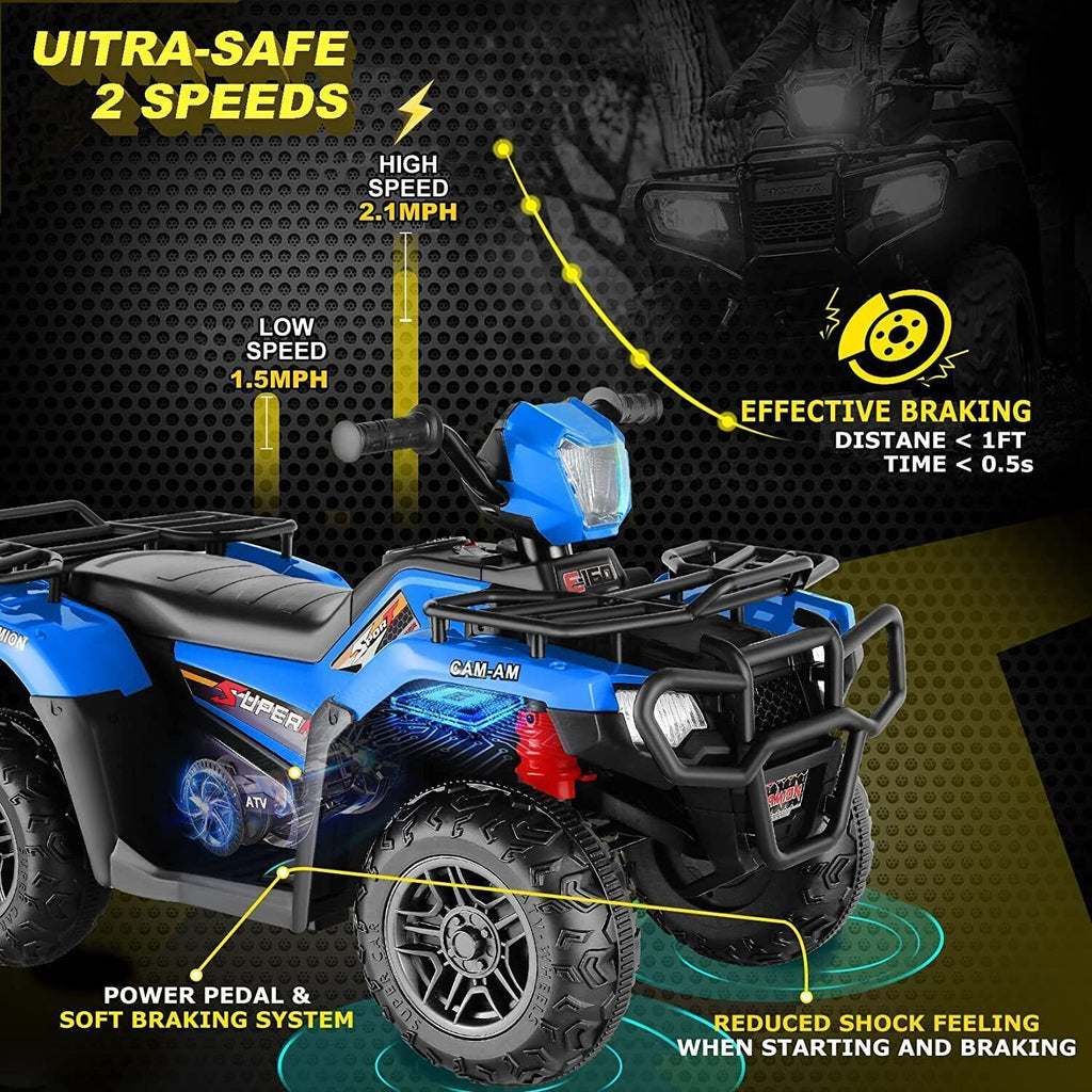 Electric 4-Wheeler ATV Quad for Kids with LED Lights, USB and MP3 Player - Suitable for Boys and Girls Ages 3-8