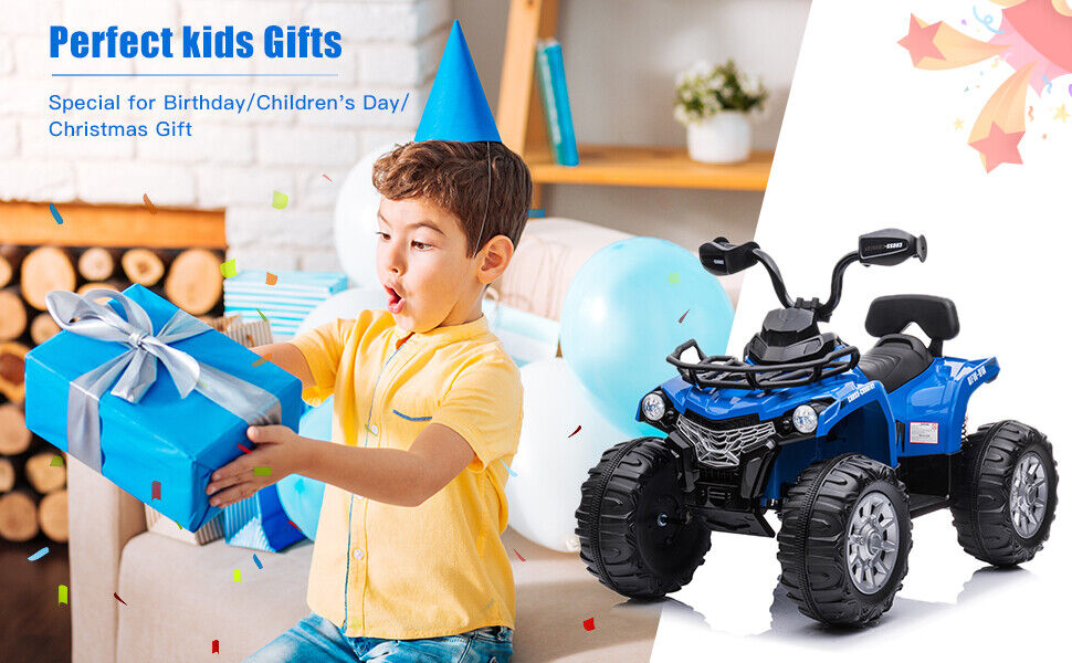 Electric Kids ATV Ride On Car with Music and LED Lights - Black 4-Wheeler for Outdoor Fun