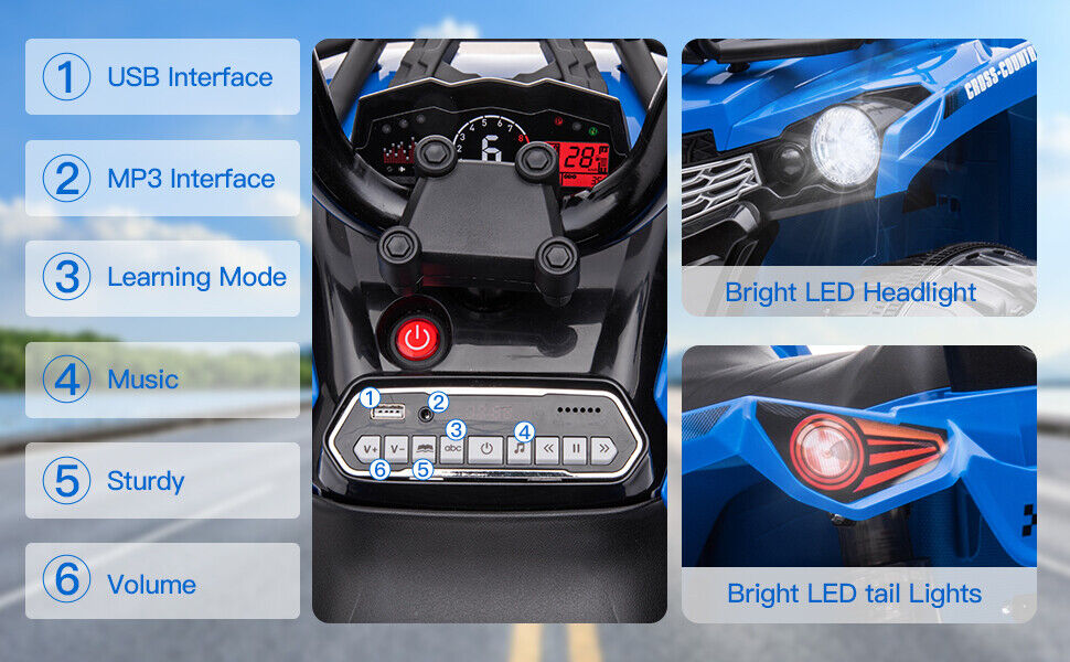 Electric Kids ATV Toy Car with LED Lights, Music, and USB - 12V Quad 4-Wheeler
