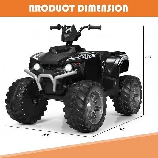 Electric Kids ATV with LED Lights and Treaded Tires - Black
