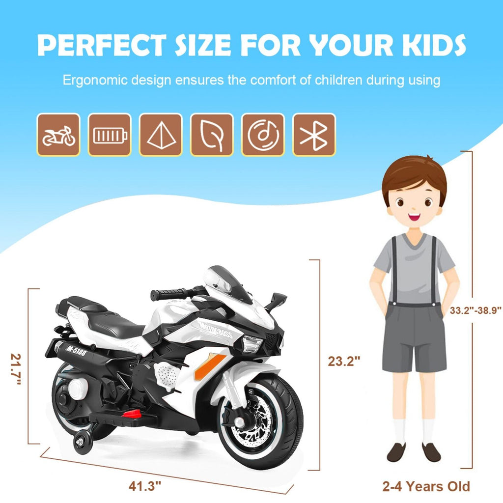 Electric Kids Motorbike with Rechargeable Battery - White
