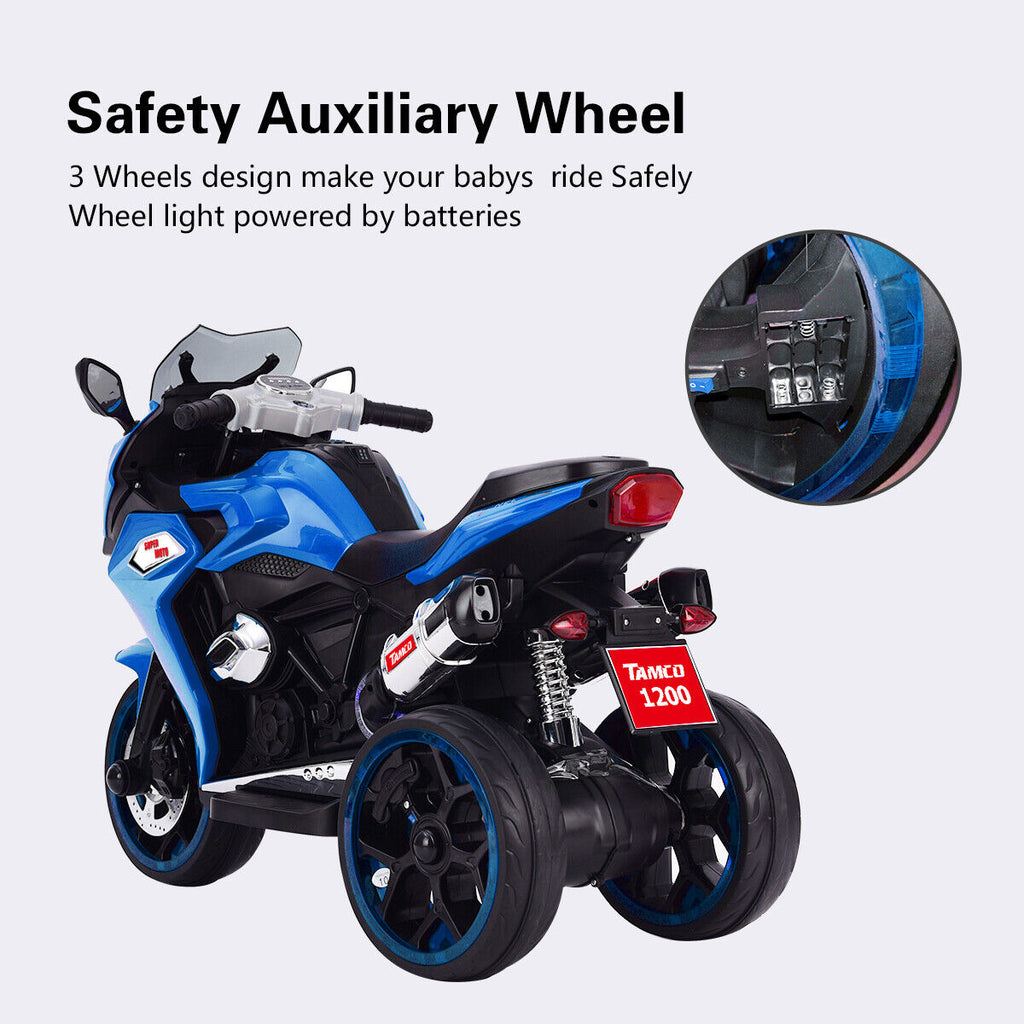 Electric Kids Motorcycle with LED Lights, Music, and Screen - Blue