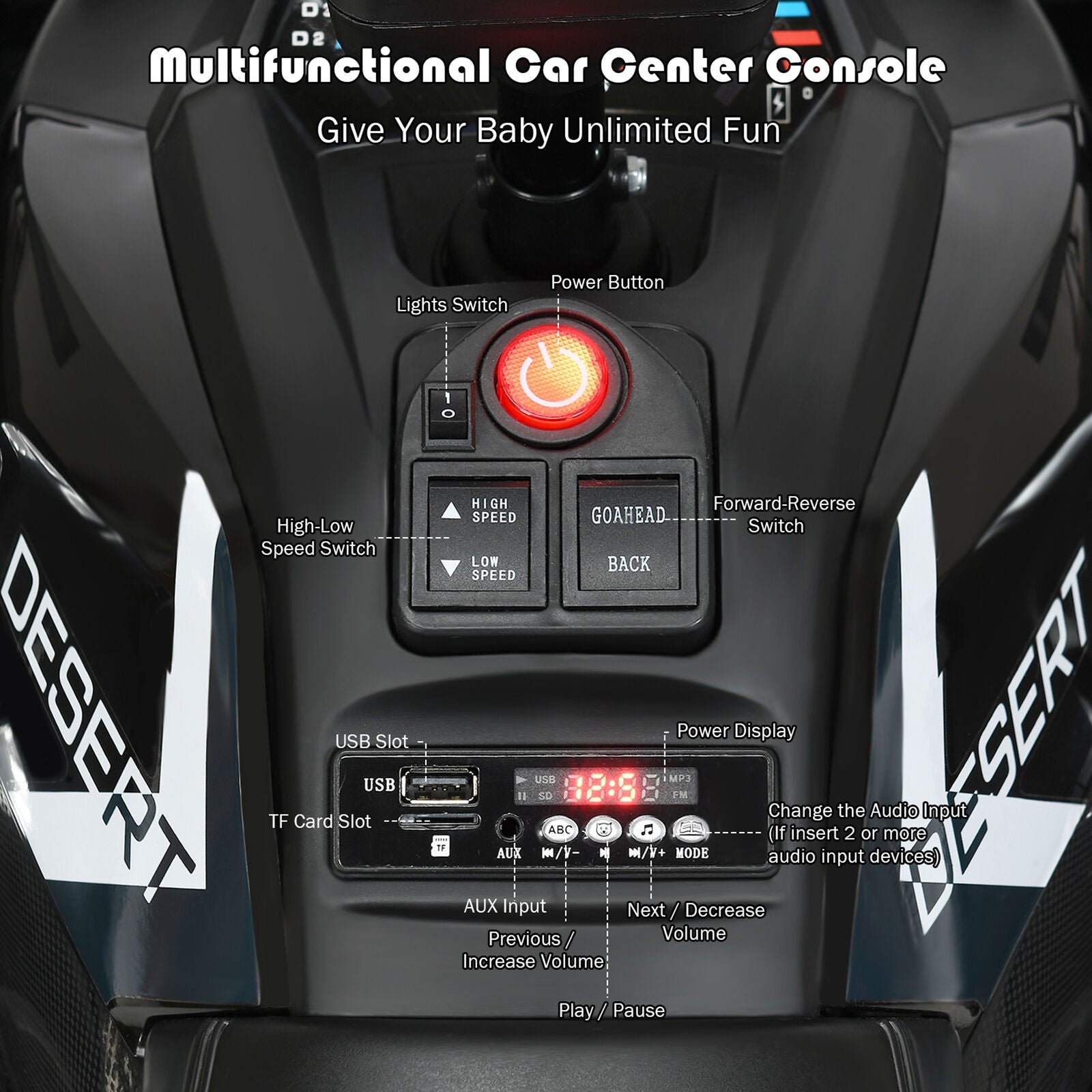 Electric Kids Ride On ATV 4-Wheeler Quad with LED Lights in Black - 12V
