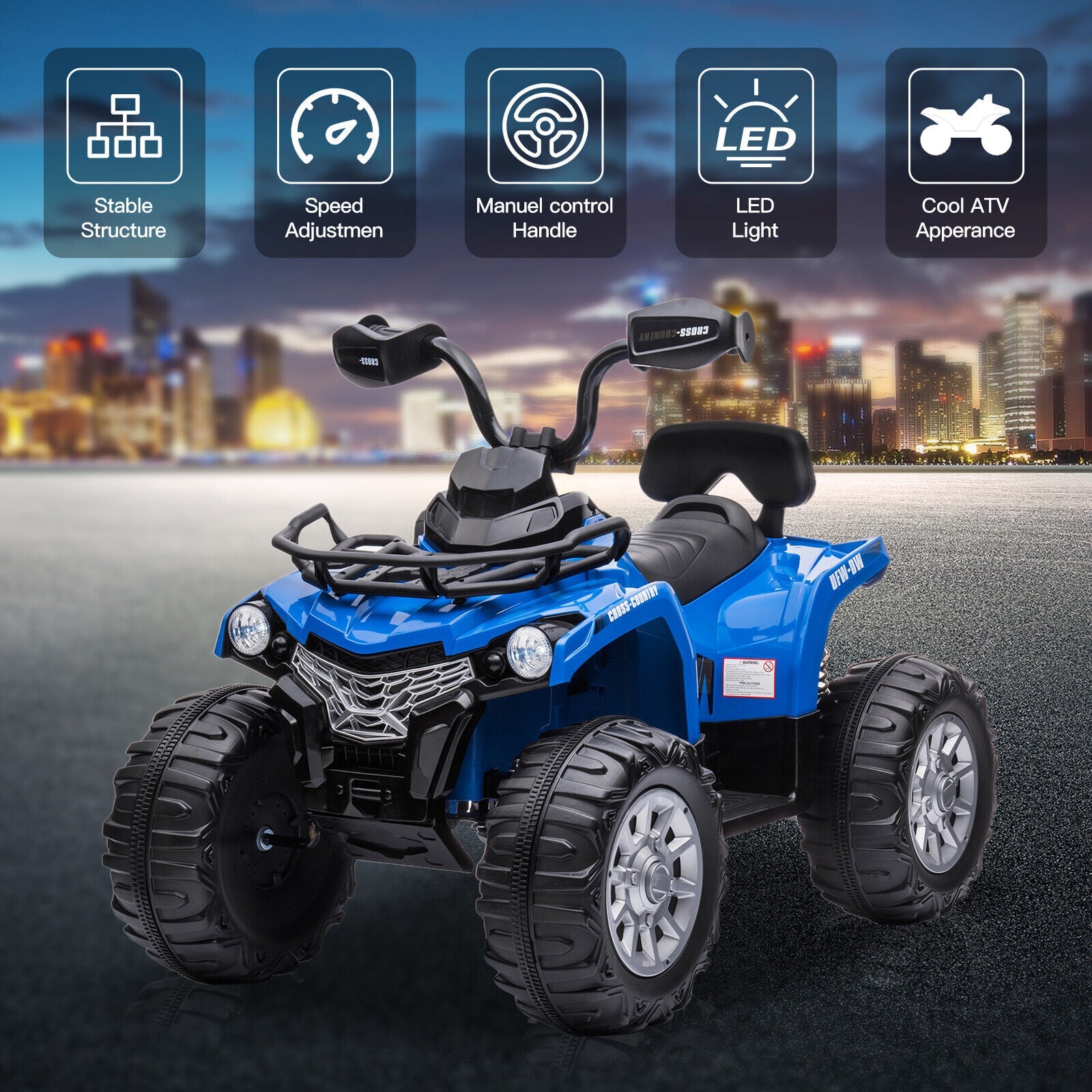 Electric ATV 4-Wheeler Quad Car Toy for Kids - 12V, 2 Speeds, Headlights, MP3 Compatible