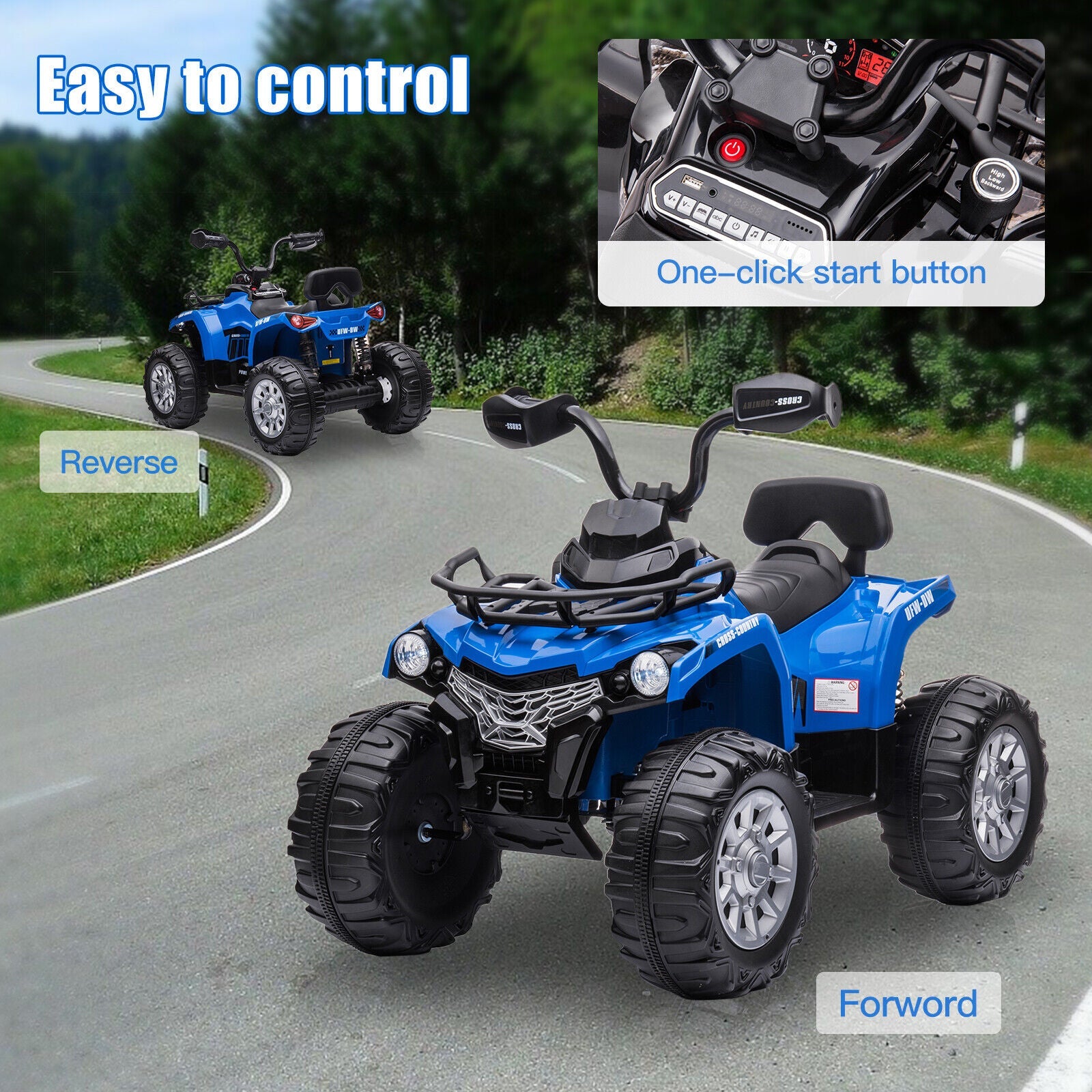 Electric Ride-On ATV for Kids with MP3 Player and Headlights - 2 Speeds, 12V, 4-Wheeler Quad