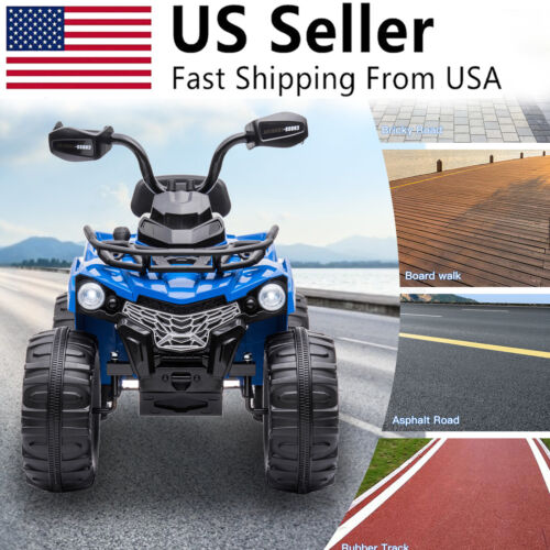 Electric Kids Ride On ATV 4-Wheeler Quad with Music, LED Lights, and USB - Blue