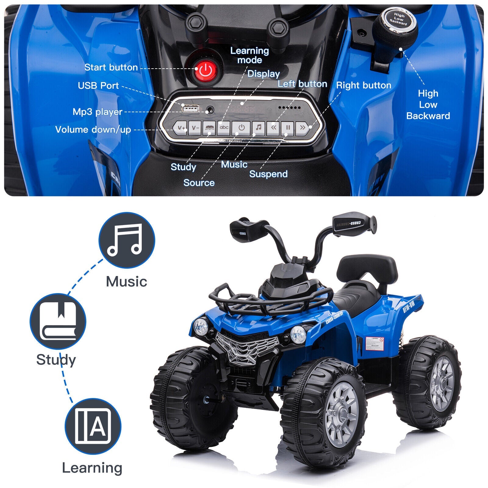 Electric Kids Ride on Beach ATV Truck with Music and Lights - 12V Rechargeable Toy
