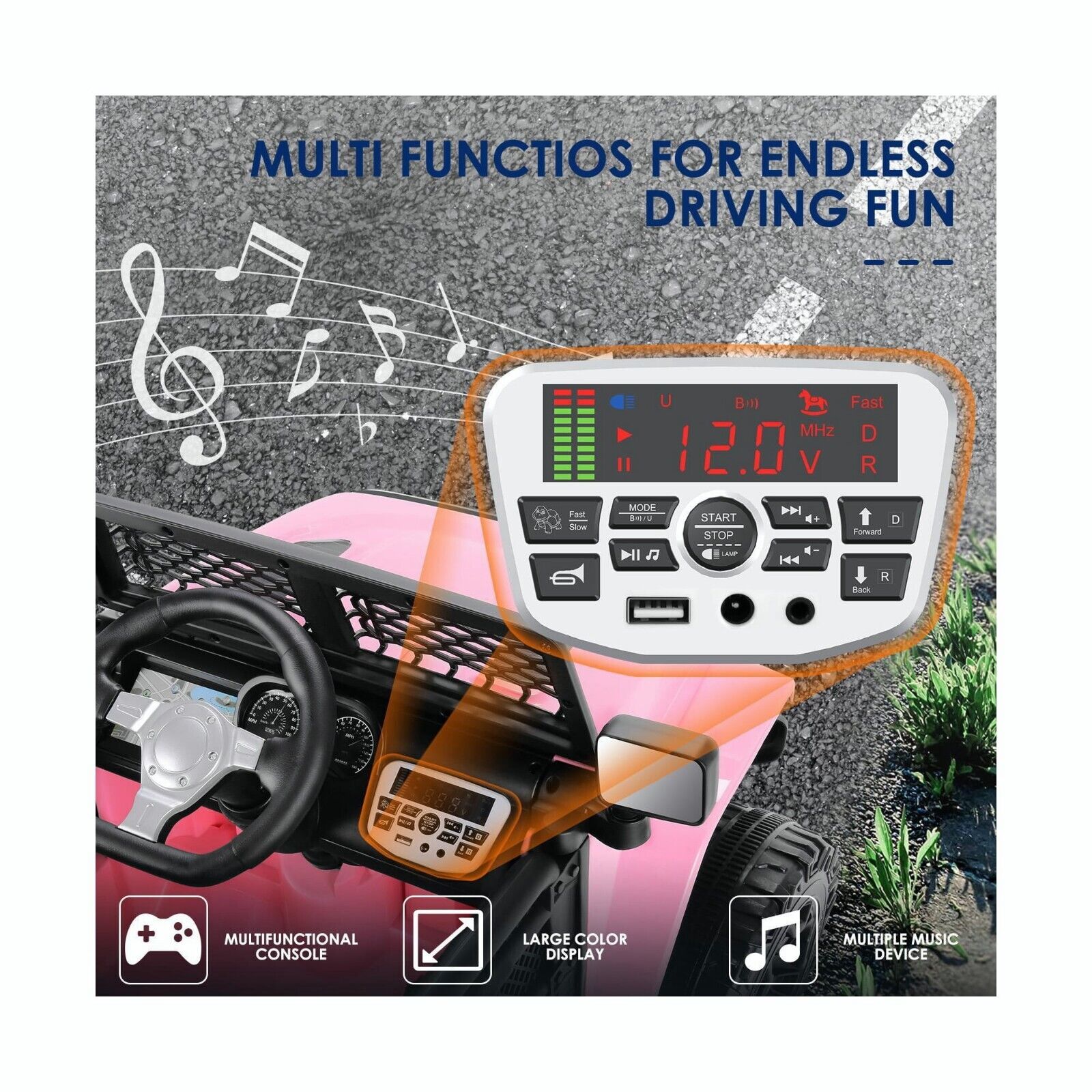 12V Electric Ride-On Car for Kids with Remote Control and 3-Speed Motor