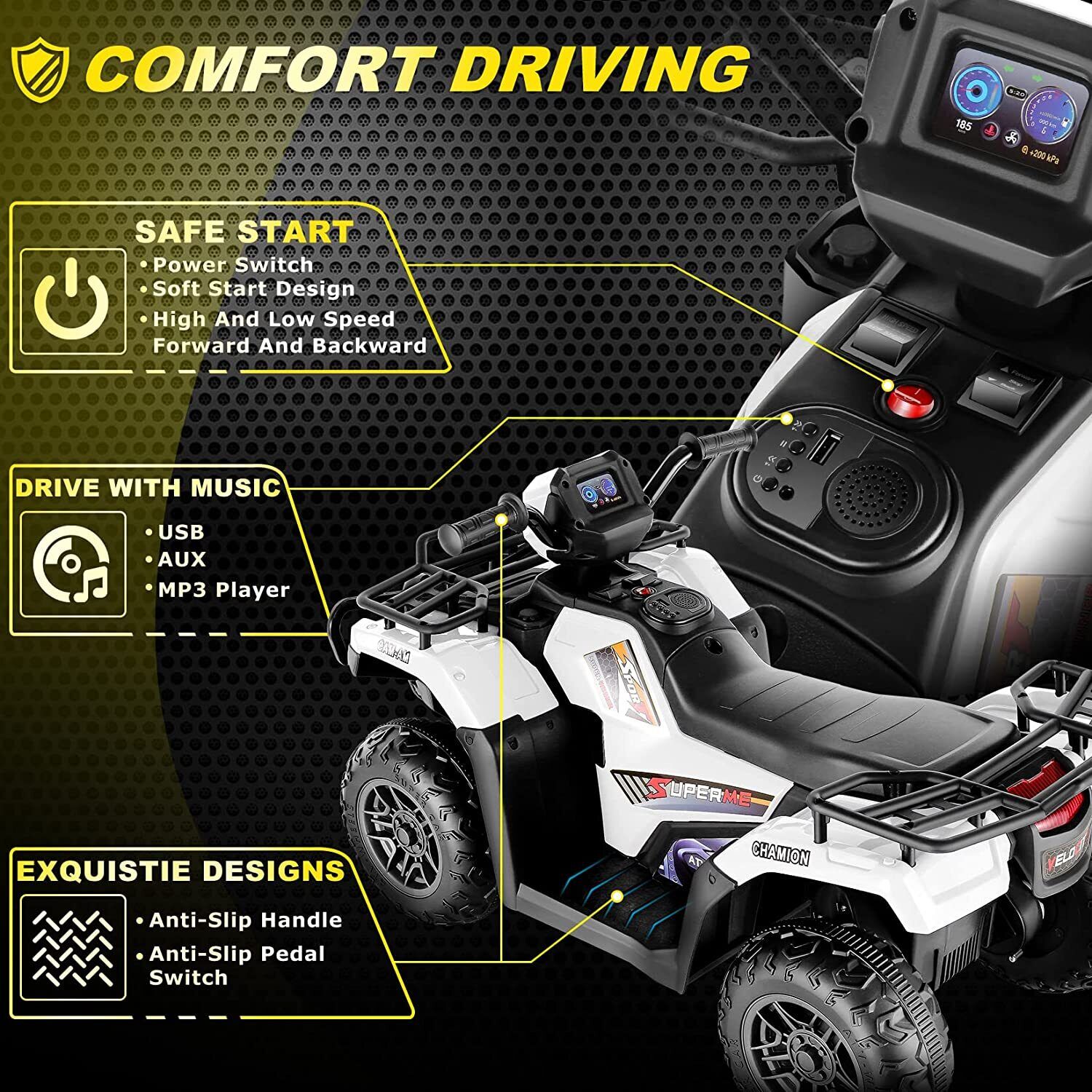 Electric 4-Wheeler ATV Quad for Kids with LED Lights, USB and MP3 Compatibility - Ideal for Boys and Girls