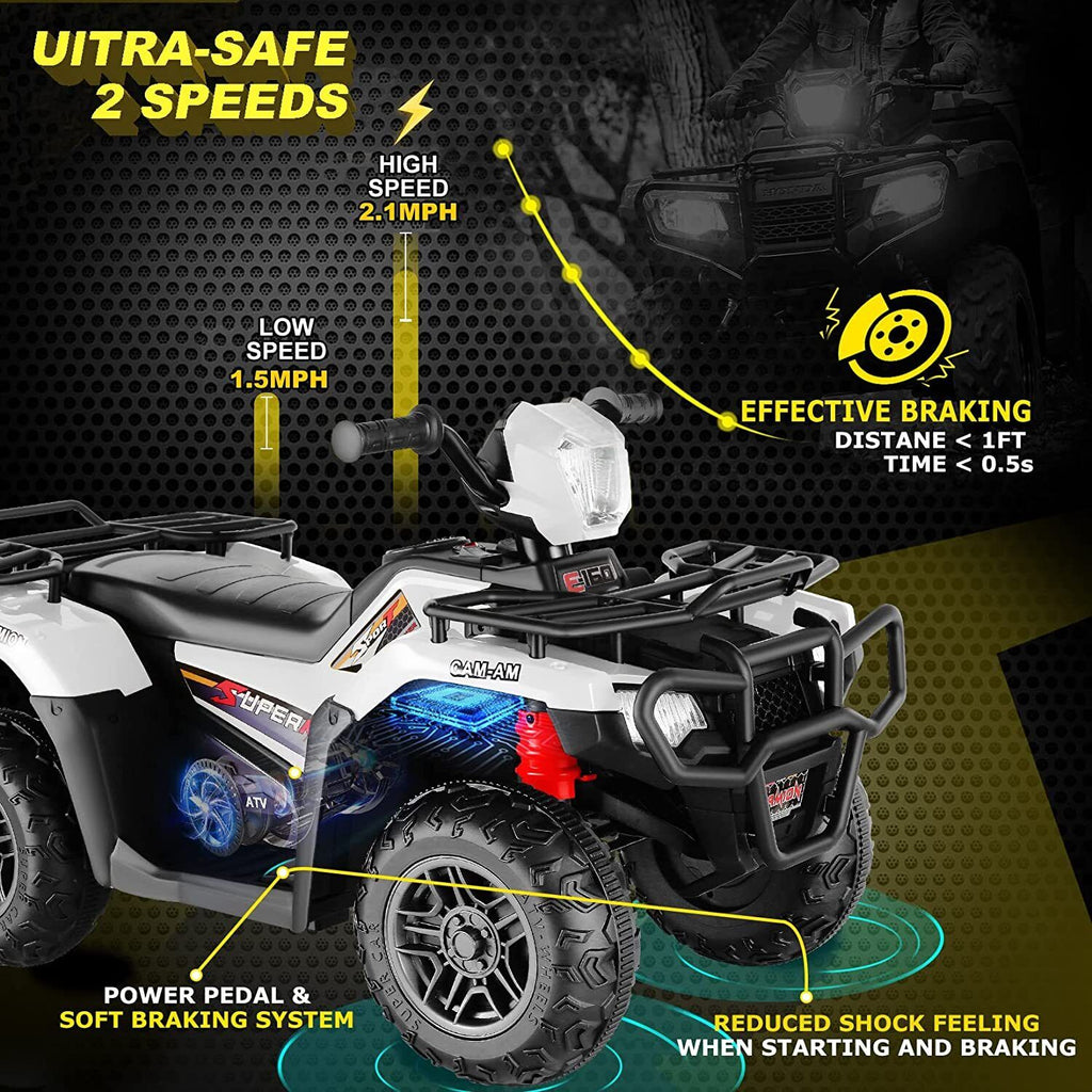 Electric Vehicle with Dual Speed Options, Treaded Tires, and LED Lights - Powered by 12V Battery