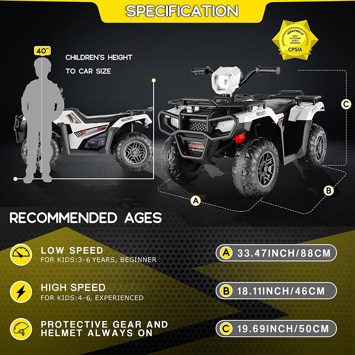 Electric Vehicle with Dual Speed Options, Treaded Tires, and LED Lights - Powered by 12V Battery
