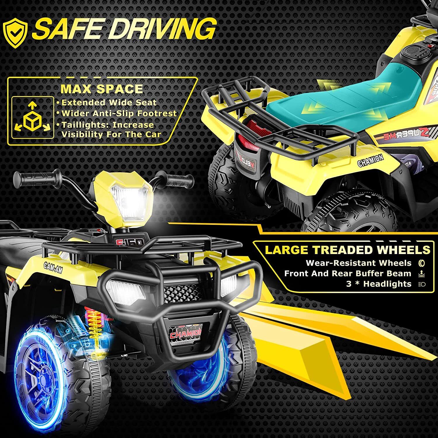 Electric Vehicle with Dual Speed Options, Treaded Tires, and LED Lights - Powered by 12V Battery