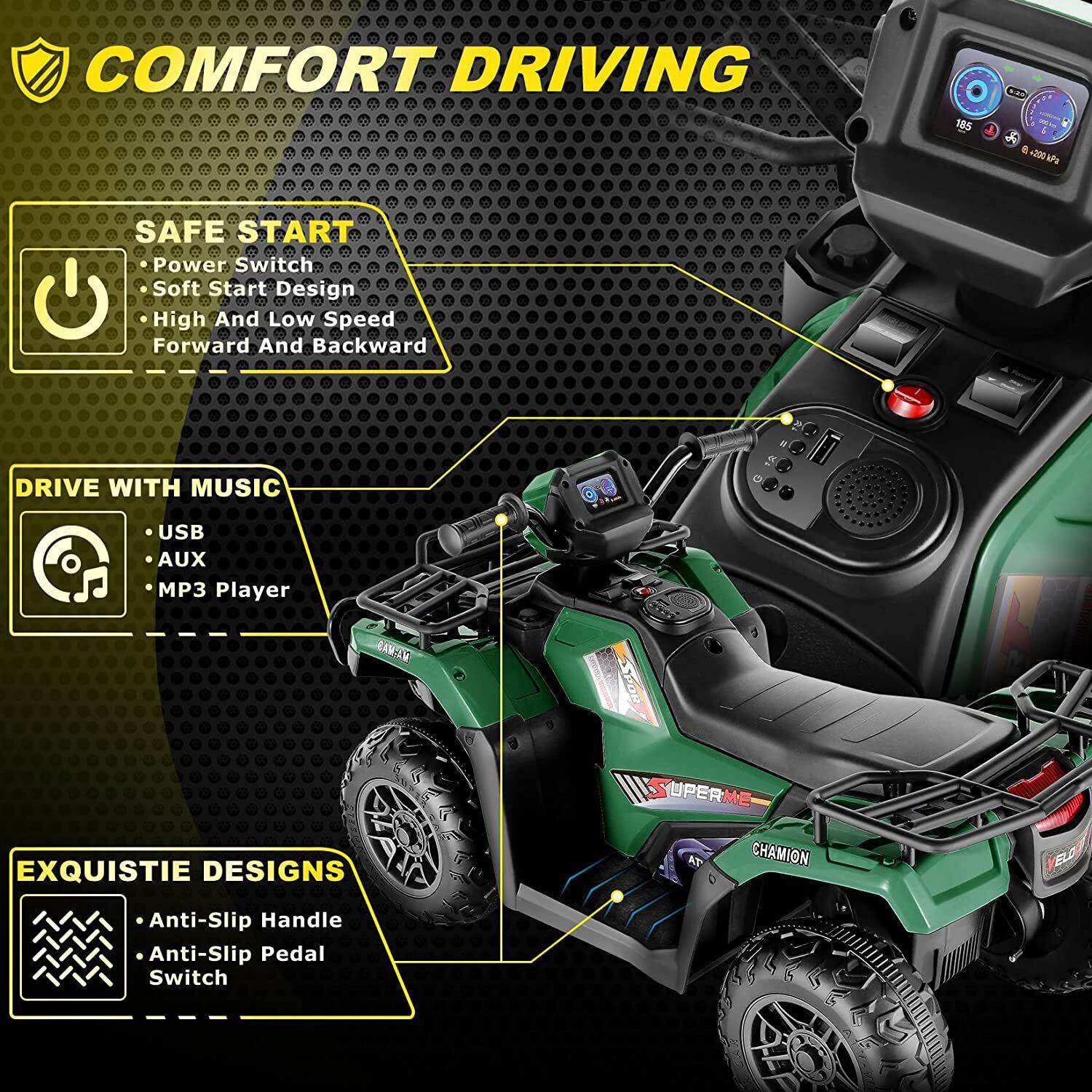 Electric Ride-On Vehicle with Dual Speed Options and LED Lights