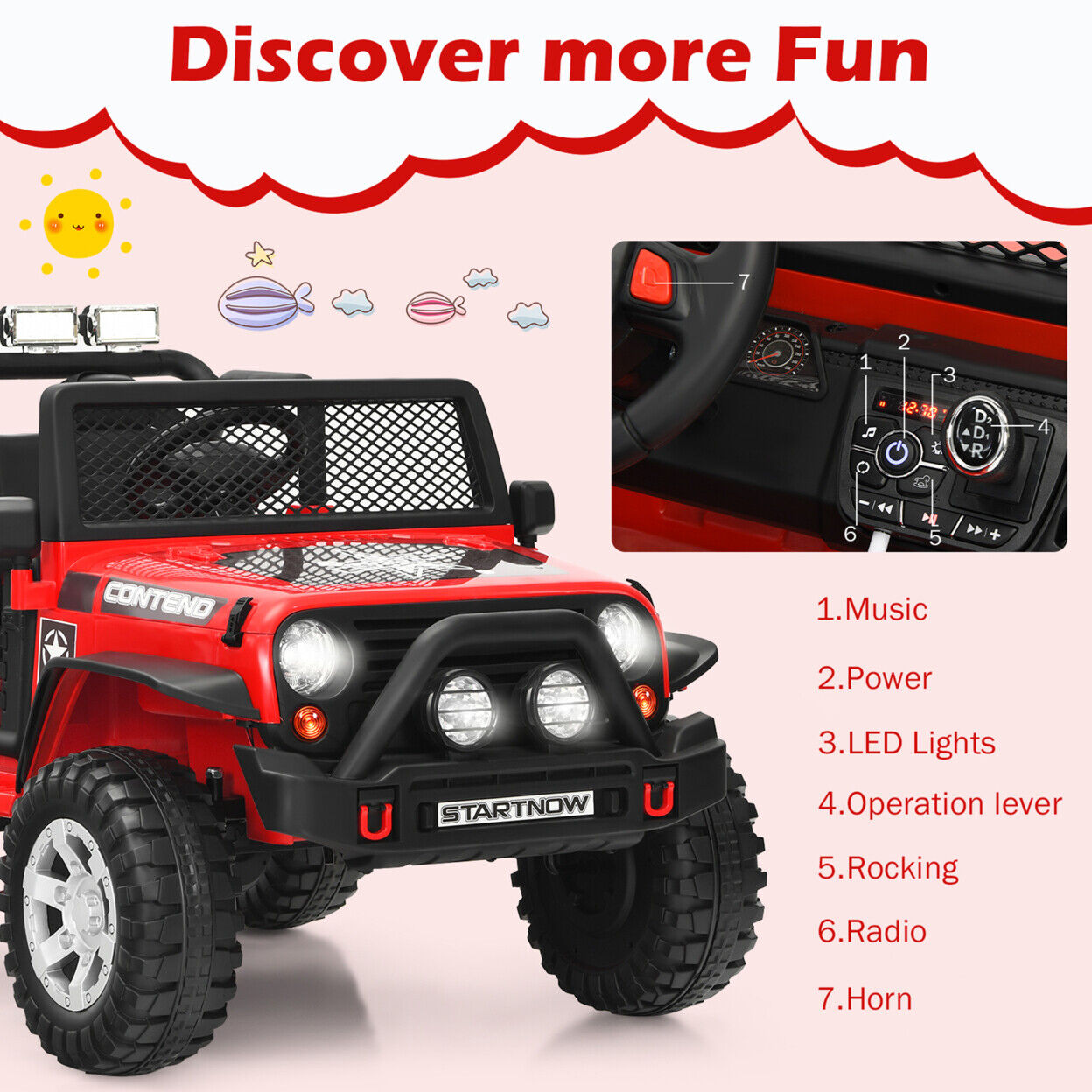 Electric Kids Ride On Car Truck with MP3 Player, Horn, and Remote Control - 12V