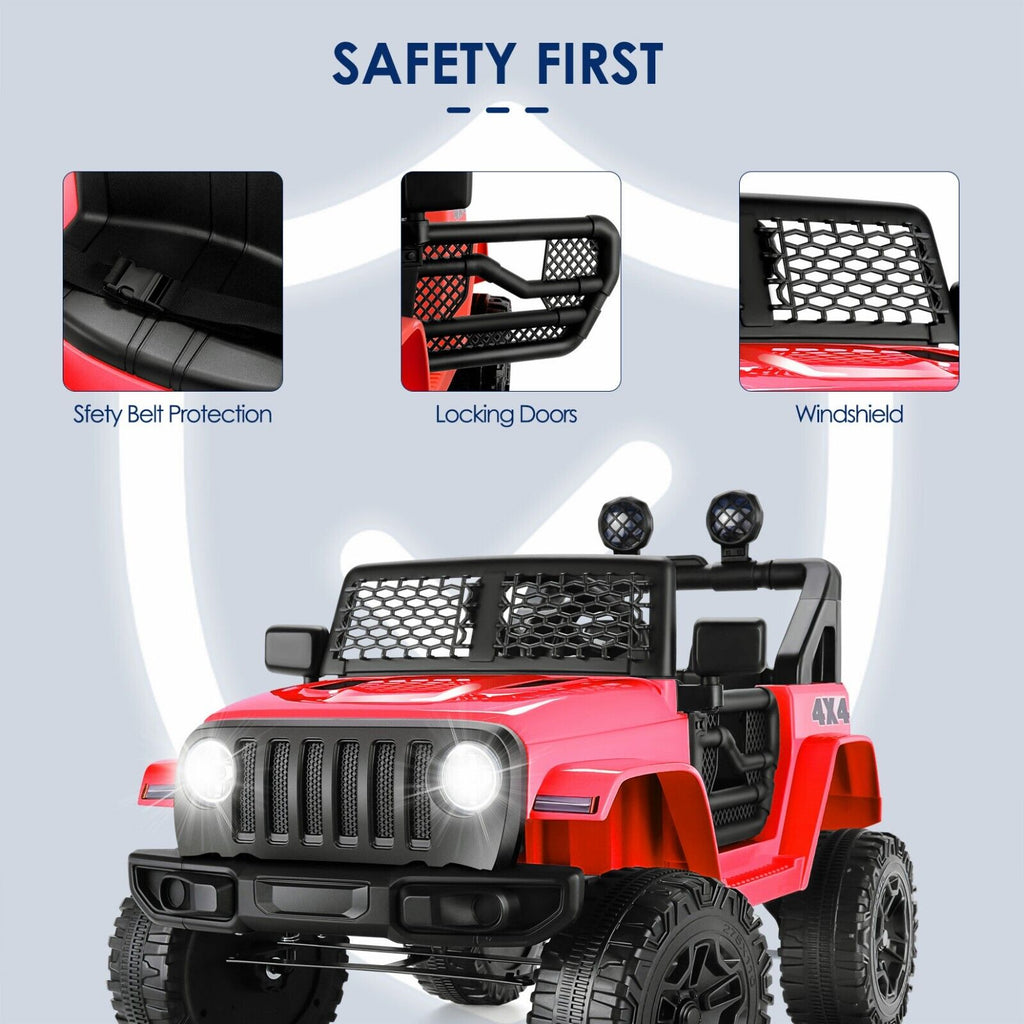 12V Electric Ride-On JEEP Truck for Kids with LED Lights and Remote Control - USB Compatible